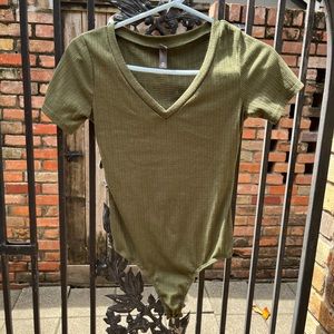Green V-neck bodysuit